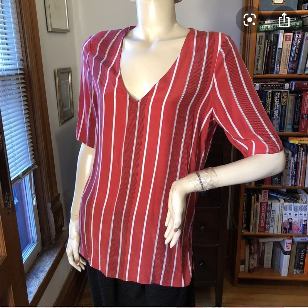 Equipment red stripe silk shirt small